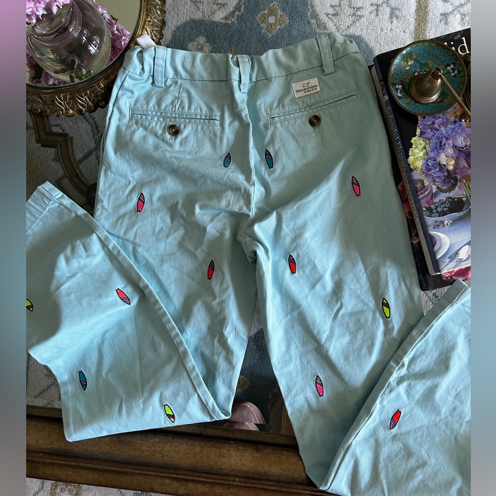 Vineyard Vines Boys Breaker Pants embroidered surfboard aqua size 14. 